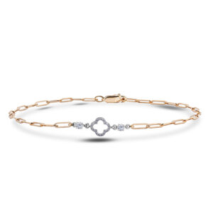 Canadian Diamond Clover Accent Paperclip Bracelet in Yellow and White Gold