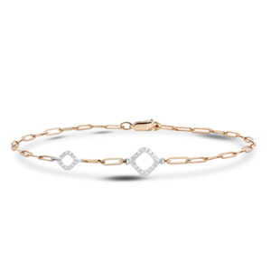 Paperclip Chain Canadian Diamond Dainty Bracelet in Yellow and White Gold