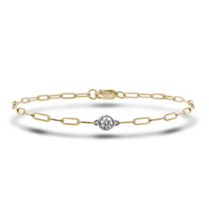 Canadian Diamond Solitaire Paperclip Chain Bracelet in White and Yellow Gold