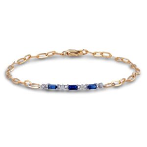 Canadian Diamond and Sapphire Paperclip Bracelet in White & Yellow Gold