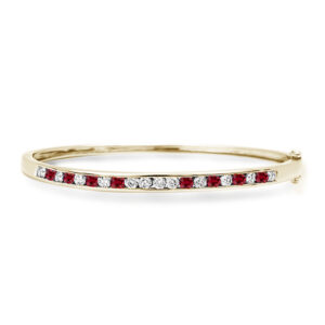 Canadian Diamond and Ruby Bangle Bracelet in Yellow Gold