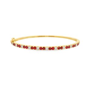 Ruby and Canadian Diamond Bangle Bracelet in Yellow Gold