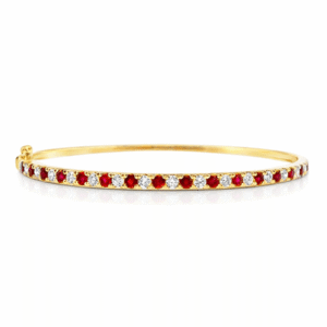 Ruby and Canadian Diamond Bangle Bracelet in Yellow Gold