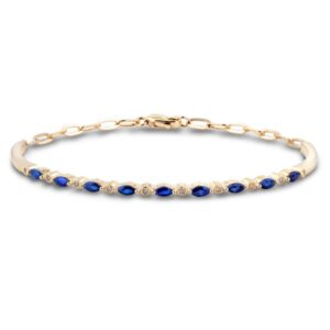 Marquise Sapphire and Canadian Diamond Bangle and Paperclip Bracelet in Yellow Gold