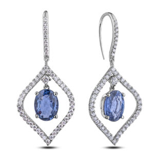 Sapphire and De Beers Forevermark Diamond Hook & Dangle Earrings in 18K White Gold