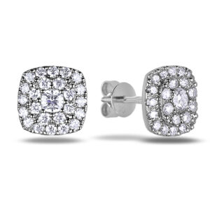 De Beers Forevermark Diamond Ideal Square Cut Halo Studs Earrings in 18K White Gold