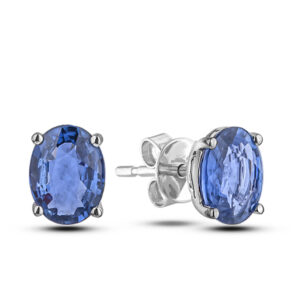Oval Sapphire Solitaire Stud Earrings in 14K White Gold