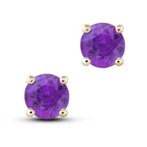 Amethyst Solitaire Stud Earrings in Yellow Gold