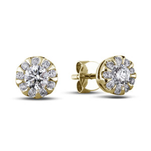 Canadian Diamond Halo Stud Earrings in Yellow Gold 0.36 CTW