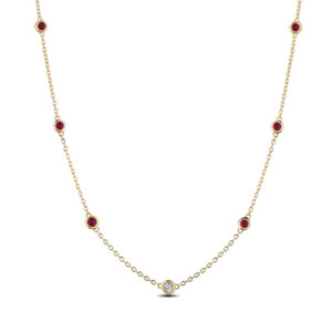 De Beers Forevermark Diamond and Ruby 7 Stone Embedded Necklace In 18K Yellow Gold