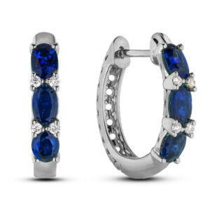 1.80 Carat TW Sapphire and Canadian Diamond Hoop Earrings in White Gold