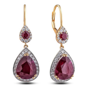 Ruby and Canadian Diamond Dangle Earrings in 18K Yellow Gold