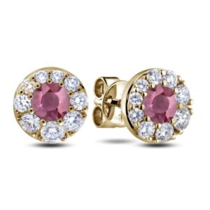 0.33 Ctw Ruby & 0.30 Ctw Canadian Diamond Halo Stud Earrings in Yellow Gold