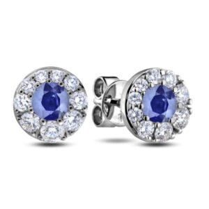 0.32 CTW Sapphire & 0.30 CTW Canadian Diamond Halo Studs Earrings in White Gold