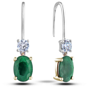 Oval Emerald and Canadian Diamond Dainty Drop Earrings in 14K Gold