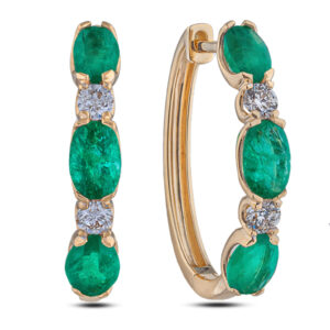 2.20 Carat TW Emerald and Canadian Diamond Hoop Earrings in Yellow Gold