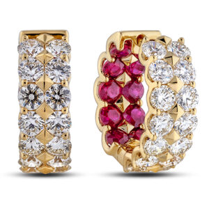 De Beers Forevermark Diamond And Ruby Prism Collection Hoop Earrings in 18K Yellow Gold