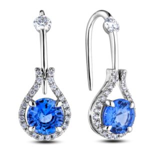 Madagascar Sapphire and De Beers Forevermark Diamond Dangle Earrings in 18K White Gold