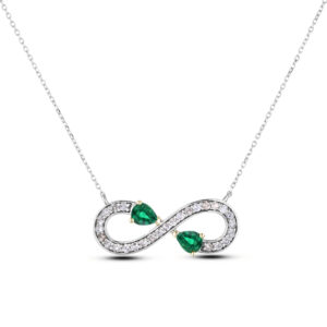 Emerald And Diamond Infinity Necklace in 18K White & Yellow Gold