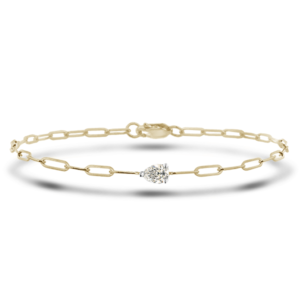 Pear Shape Canadian Diamond Solitaire Paperclip Bracelet in Yellow Gold