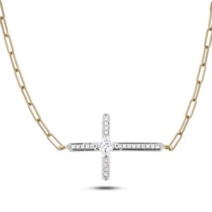 Canadian Diamond Cross Pendant with Paperclip Chain in Yellow & White Gold