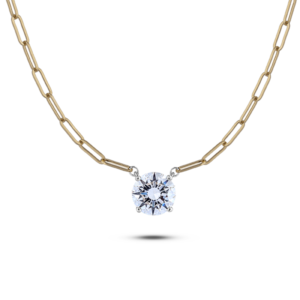 Canadian Diamond Solitaire Paperclip Necklace in Yellow and White Gold