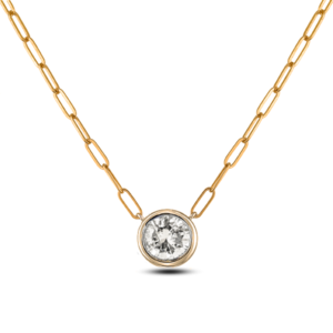 2.34 Carat Canadian Diamond Solitaire Bezel Set Paperclip Necklace in 18K Yellow Gold