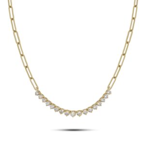 Canadian Diamond Curved Necklace With Paperclip Chain in Yellow Gold