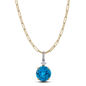 Topaz and De Beers Forevermark Diamond Pendant and Paperclip Chain in 14K Gold
