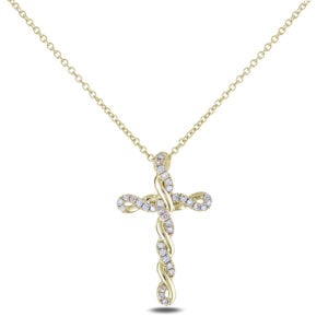 Canadian Diamond Twist Style Cross Necklace in Yellow Gold