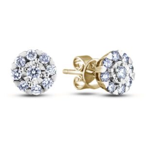 0.50 CTW Canadian Diamond Halo Round Brilliant Stud Earrings in White & Yellow Gold
