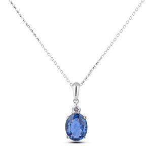 Unheated Madagascar Sapphire & De Beers Forevermark Diamond Pendant In 18K White Gold