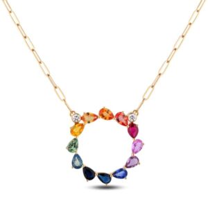 Rainbow Sapphire and De Beers Forevermark Diamond Circle Necklace in 18K Yellow Gold