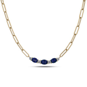 Oval Sapphire and Canadian Diamond Curve Necklace in White & Yellow Gold