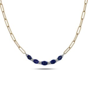 Sapphire and Canadian Diamond Curve Necklace in Yellow Gold