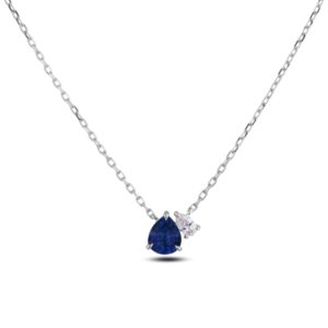 Pear Cut Sapphire and Canadian Diamond Pendant in White Gold