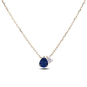 Pear Cut Sapphire and Canadian Diamond Pendant in Yellow Gold