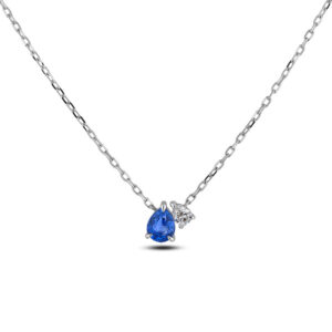 Pear Ceylon Sapphire and De Beers Forevermark Diamond Necklace in 18K White Gold