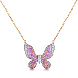 De Beers Forevermark Diamond and Pink Sapphire Butterfly Necklace in 18K Gold