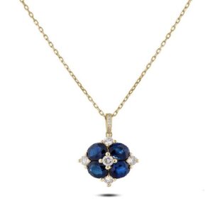 Australian Sapphire & Canadian Diamond Flower Pendant In Yellow Gold