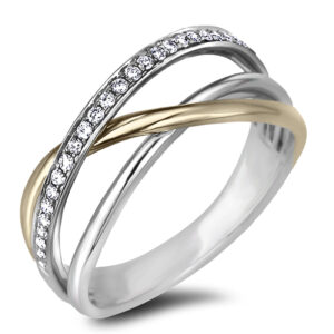 Canadian Diamond Crossover Style Ring in White and Yellow Gold