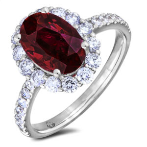 GIA Mozambique Ruby and Diamond Halo Ring in 18K White Gold