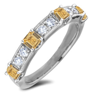 Square Yellow Sapphire And Diamond Ring in 18K White Gold