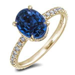 Sapphire and Canadian Diamond Hidden Halo Ring in Yellow Gold
