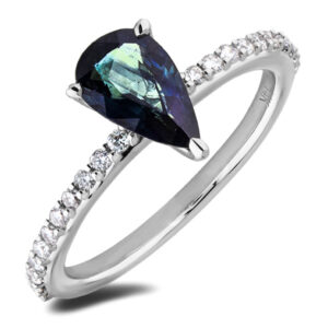 Pear Sapphire and Canadian Diamond Ring in White Gold