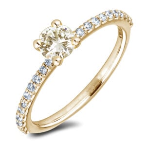 Canadian Diamond Engagement Ring with Side Diamonds in 14K Yellow Gold