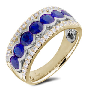 Round Sapphire and Canadian Diamond Anniversary Ring in White and Yellow Gold