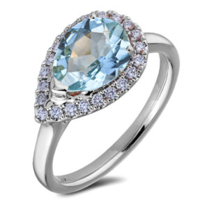 Pear Aquamarine Halo Ring in White Gold