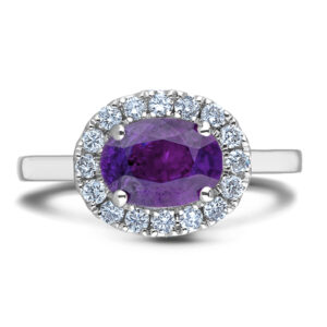 Oval Shaped Amethyst and Canadian Diamond Halo Ring in White Gold
