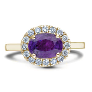Oval Shaped Amethyst and Canadian Diamond Halo Ring in Yellow Gold
